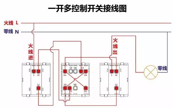 一开多控开关接线图