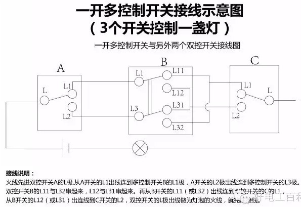 一开多控开关接线图